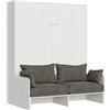 Decor Space Letto Bologna matrimoniale a scomparsa con divano, in legno, con apertura verticale, per camera da letto (A scomparsa, Bianco Frassino)