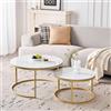 DEYARNA HOME Set di 2 Tavolini Rotondi con Piano in Ceramica Tecnica (NON in MDF); Tavolini Sovrapponibili Idéal pour Soggiorno, Camera da Letto (Bianco+Oro), 60+80cm