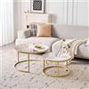 DEYARNA HOME Set di 2 Tavolini Rotondi con Piano in Ceramica Tecnica (NON in MDF); Tavolini Sovrapponibili Idéal pour Soggiorno, Camera da Letto (Pandora+Oro), 60+80cm
