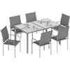 Outsunny Set da Giardino 7 Pezzi con Tavolo da Pranzo in Vetro Temperato e 6 Sedie in Alluminio con Tessuto a Rete, Grigio