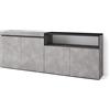 Skraut Home | Credenza, Mobile, Cucina | Madia, mobile ingresso | 200x75x35cm | 4 Porte | grande stoccaggio | Stile moderno | Cemento