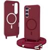 Bigcousin Magnetica Cover con Cordino per Samsung Galaxy S23,[Compatibile con MagSafe], Cover in Silicone, Regolabile Cordino da Collo Nylon Catena Collana Tracolla,Rosso