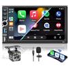 Wootootoo Autoradio 2 DIN BT Car Radio Car Play con Wireless Carplay e Android Auto, Doppio DIN 7 pollici HD Touch Screen, Radio FM RDS/Tipo C/Ricarica rapida/Microfono/Telecamera posteriore