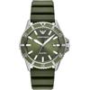 Emporio Armani Orologio per uomo, Movimento al quarzo con data a tre lancette e cassa da 42 mm con cinturino in silicone, 42 mm, Verde oliva