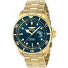 Invicta Pro Diver - Orologio da uomo in acciaio inossidabile con movimento al quarzo - 43 mm, Oro / Blu
