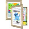 Americanflat Cornice Porta Disegni per Bambini (Oro) - Cornice A4 da Parete con Passepartout e 25,5x32 cm Senza Passepartout - Apertura Frontale con Vetro Infrangibile - Pacco de 2