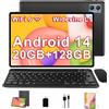 SUAAT Tablet 2025 Newest Tablet 10 Pollici Android 14, 20 GB RAM+128 GB ROM（1 TB TF）, 8-Core, Widevine L1/WiFi 6/Bluetooth 5.0/GMS Certified/8 MP+5 MP/Tablet PC con custodia, tastiera e mouse, Nero