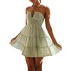 vewoza Mini abito estivo da donna con scollo all'americana floreale senza maniche Flowy a strati una linea abito senza schienale spiaggia vacanza prendisole, Verde, S