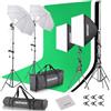 NEEWER Kit di Illuminazione Continua Fotografica con Fondali, Supporti 2,6x3m, Lampadine LED 5700K 24W Equivalenti a 800W, Ombrelli, Softbox e Panno Pulizia, Kit Luce per Studio Foto Video Streaming