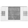 GL Store Credenza con illuminazione LED, cassetti, frontali lucidi e effetto marmo, 140x35x75 cm, Bianco+Grigio