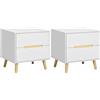HOMCOM Comodino Moderno con 2 Cassetti, Set 2 Pezzi in Truciolato e Gambe in Legno di Pino, 50Lx40Px50.5A cm, Bianco | Aosom Italy