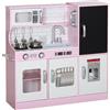 AIYAPLAY Cucina Giocattolo in Legno per Bambini 3-8 Anni con Fornelli, Microonde, Lavandino, e Accessori, Rosa | Aosom Italy