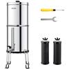 VEVOR Sistema di Filtraggio Acqua a Gravità Sistema in Acciaio Inox Sistema Filtraggio Acqua 7+8,5 L, Riduce Piombo e Cloro, con 2 Filtri al Carbone, Indicatore del Livello dell'Acqua, Camper