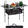 VEVOR Tavolo da Campeggio Pieghevole, Tavolo da Spiaggia in Alluminio Leggero con Altezza Regolabile, Ampia Borsa Portaoggetti e Borsa per Trasporto, per Barbecue all'Aperto, Picnic, Viaggi, Nero