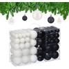 Relaxdays Palline di Natale, Set 100 Palle Albero, Addobbi Natalizi, Opache, Lucide e Glitter, ∅ 3, 4, 6 cm, Nero Bianco