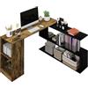 HOMCOM Scrivania Angolare Salvaspazio con Ripiano a S, Scrivania Moderna in Legno, 140x120x78 cm, Marrone Rustico e Nero