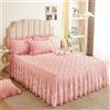 BATlaM Copriletto Trapuntato in Cotone Broccato con Motivo Floreale con Gonna a Balze in Pizzo, Misura King, Rosa