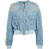 Balmain Pre-Owned - Bomber crop - Donna - lino/lyocell - L - Blu