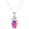 LB Exclusive - Collana con pendente in oro bianco 14 carati con diamanti e rubini - Donna - oro bianco 14kt/diamanti/rubino - Taglia unica - Argento