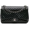 CHANEL Pre-Owned - Borsa a spalla Classic Double Flap media con finitura lucida e motivo chevron 2015-2016 - Donna - pelle lucida - Taglia unica - Blu