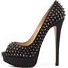 Christian Louboutin Pre-Owned - Pumps Lady Peep Spike 140mm - Donna - Denim/pelle/pelle - 37 - Grigio