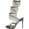 Le Silla - Sandali con frange Pre-owned 100mm - Donna - Strass/pelle di vitello/pelle di vitello/raso - 38 - Nero