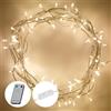 Lights4fun Filo di 100 Luci LED Bianco Caldo per Interni, Catena Luminosa con Cavo Trasparente e Telecomando
