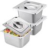 PORFOYO Set di 3 vassoi in acciaio inox per alimenti, piatto in acciaio inox con coperchio, GN 1/6 contenitore, vassoio rettangolare in acciaio inox, vassoio per gastro-inox, padella a vapore impilabile per