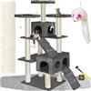 tectake® Albero Tiragraffi per Gatti, 2 Casette, 3 Piattaforme, 4 Topolini Giochi per Gatti, Struttura Massiccia e Resistente, Tiragraffi per Gatti Adulti e Cuccioli, Altezza 1,86 cm - Antracite