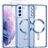Phoona Cover Placcatura per Samsung Galaxy S21 Plus 5G 6,7, Obiettivo per Fotocamera Protezione Completa e 2 × vetro temperato, Compatibile con MagSafe Ricarica Wireless, Protezione Militare, Blu