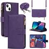Cavor Cover Compatibile Con iPhone 13 con Cordino,Flip Portafoglio Custodia in pelle,[9 Porta Carte][Magnetico],Custodia Libro Cover con Laccio Compatibile Con iPhone 13 - Viola