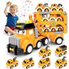 deAO Camion Trasportatore Macchinine Giocattolo per Bambini con 6 Mini Cars, Camion da Cantiere Giocattolo con luci e Suoni, Traccia Car Transporter Truck Macchinine Giocattoli Regalo per 3 Anni