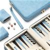 Lingle Set di backgammon per adulti e bambini, classica tavola da backgammon con dadi a dama, custodia pieghevole in ecopelle per backgammon, set da gioco portatile da viaggio (blu)