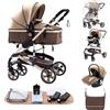 ALYIKOU Passeggino Trio 0-25 kg Passeggino set 3-in-1: Passeggino + Navicella bambini 0 fino a 36 mesi o 25 kg Regolabile e pieghevole, Ruote grandi, Cappotina nero e oro