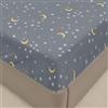 Surwin Lenzuola 200x200, Luna Stelle Stampa Lenzuolo con Angoli, Lenzuolo Sotto Elasticizzato Profondità 30 Cm, Microfibra