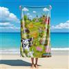 Generic Asciugamano da spiaggia con stampa di animali della fattoria dei cartoni animati, asciugamano da bagno in microfibra Happy Farm, grazioso motivo animale, morbido e assorbente, telo mare per bambini