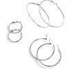 FOCALOOK Set di Orecchini a Cerchio Donna in Acciaio - 3 Paia Argento 30/50/70mm - Orecchini Cerchi Acciaio