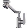 ImiiHO 027 Rubinetto girevole per lavabo, monocomando, placcatura in acqua spazzolata, acciaio inossidabile, tonalità grigio, lunghezza tubo di ingresso/uscita 70 cm