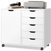 DEVAISE Archivio a 5 Cassetti e Armadio 2 Livelli, Mobile Sottoscrivania in Legno per Libri e Formati A4/Letter/Legal, Bianco