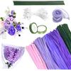 pangdapengpeng 400 Pezzi Scovolini Pipa Ciniglia Steli Set per Fai da Te, 5 Colori Viola Bastoncini Decorativi in Ciniglia con Filo Floreale, Nastro, Stame per Fatto a Mano (Tulipani Viola)