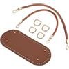 QUARKZMAN Kit per Realizzazione Borsa all'Uncinetto, Base per Borsa Ovale in Ecopelle 22 x 10 cm con 2 Manici da 40 cm e 4 Fibbie per Realizzazione Borsa all'Uncinetto a Tracolla, Marrone