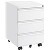 HOMSTEEL Cassettiera Scrivania Mobile, Cassettiera con Serratura, 4 Chiavi, 3 Cassetti, in Acciaio, Preassemblato, Bianco