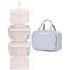 Narwey Beauty Case da Grande Viaggio, Beauty Case da Appendere per Donna Uomo,Borsa da Toilette da Travel Kit Viaggio, Grande Trousse Pochette Trucchi Donna (Striscia Blu Grigiastra (Grande))