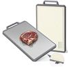 SKERITO Tagliere per la cucina, tagliere double face, in acciaio inox e plastica, grande 40 × 27 cm, facile da pulire con scanalatura per il succo, manico spesso