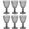 GMMH Set di 6 bicchieri da vino colorati vintage con goffratura (rete/grigio/250 ml), bicchieri da spumante, caraffa, tazza da dessert, calici in vetro, bicchiere da vino, acqua e spumante