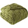 Exclusivo Mezcla Coperta Plaid Pile di Flanella per Divano, 220x240 CM Coperta Letto Matrimoniale con Motivo a Scacchi, Morbida e Calda, Verde oliva