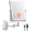 Famihomii Specchio cosmetico ricaricabile con illuminazione a LED, 4500mAh specchio da trucco con ingrandimento 1/30X e interruttore touch a batteria, specchio da barba regolabile a 360°