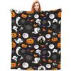 KoMico Coperta in pile con zucca di Halloween, ragnatela e pipistrello, ideale per camere da letto dei bambini, salotti, divani, divani e decorazioni per la casa (nero, fantasmi, zucche, castello)