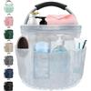 IHOMAGIC 17L Cestino Picnic con Manico e 6 Tasche, Borsa Spesa Portatile in Resina PVC, Grande Borsa Mare Pieghevole, Cestino Portaoggetti Durevole per Spiaggia, Campeggio, Trasparente