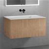 neoro n50 line mobile La: 100 cm con 1 scomparto estraibile, con frontale in rovere profilato, lavabo senza fori rubinetteria bianco opaco, BN0097WM+BN0463BPO, n50 [Mobili da Bagno > Mobili con Lavabo Integrato]